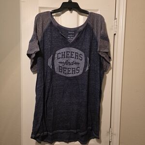 Torrid Navy Graphic Tee with Cheers and Beers Design